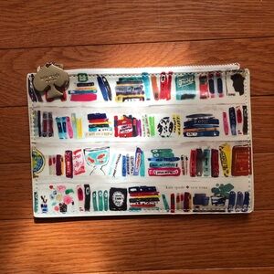 Kate Spade White Multi Color Bookshelf Print Zip Pouch